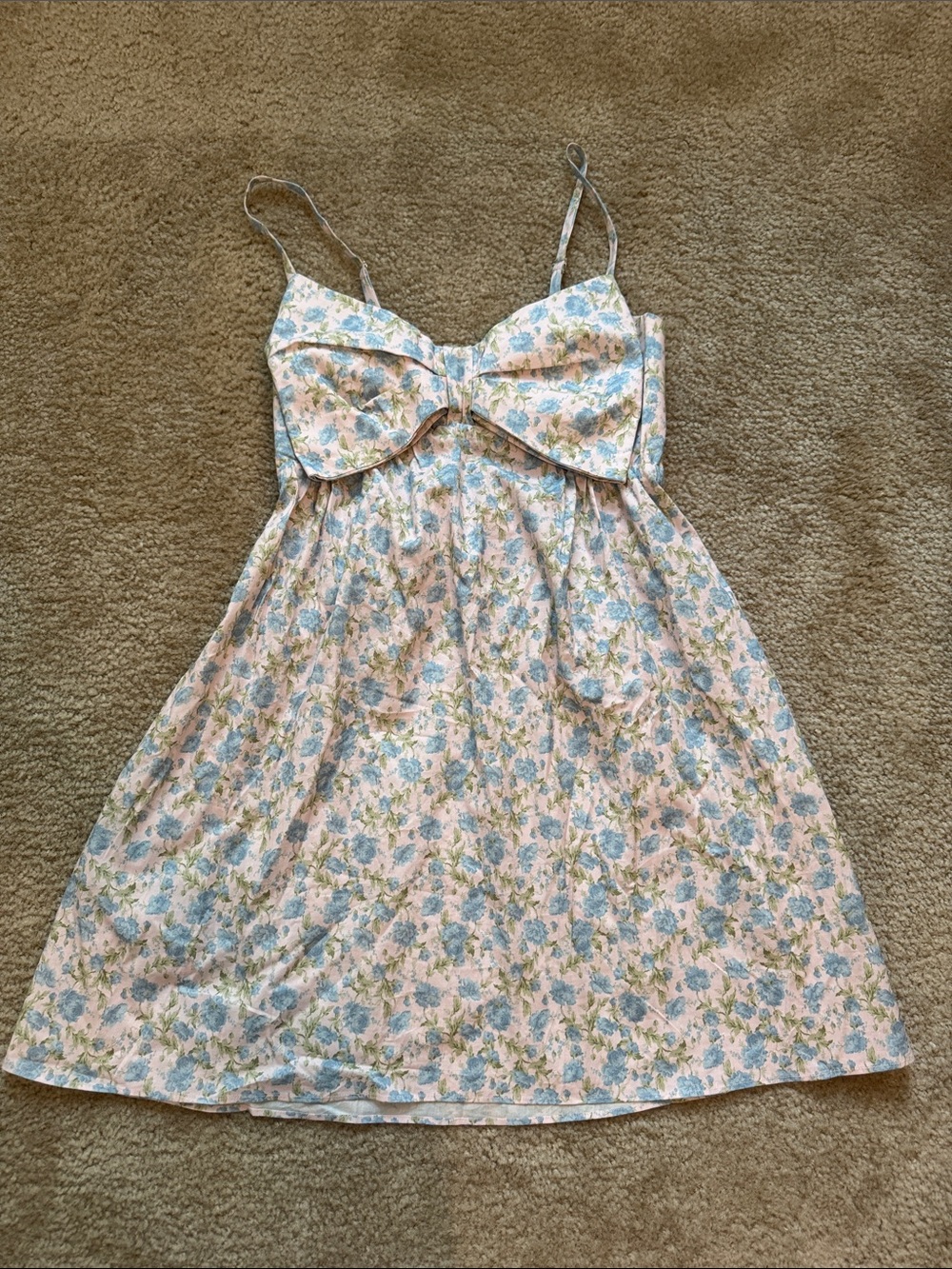 Show Me Your MuMu Pink & Blue Floral Bow-Front Mini Dress